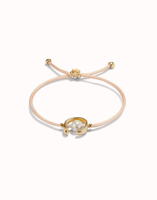 Pulsera de hilo salm&oacute;n con perla shell fornitura ba&ntilde;ada en oro 18k.